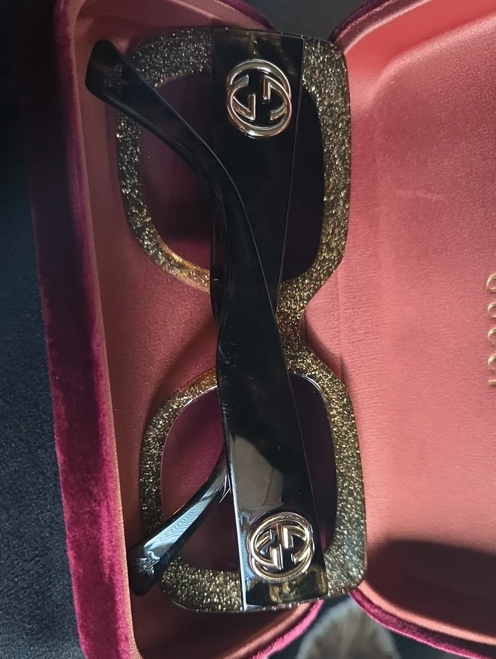 Gucci Women's Glitter Teal and Gold Square Sunglasses